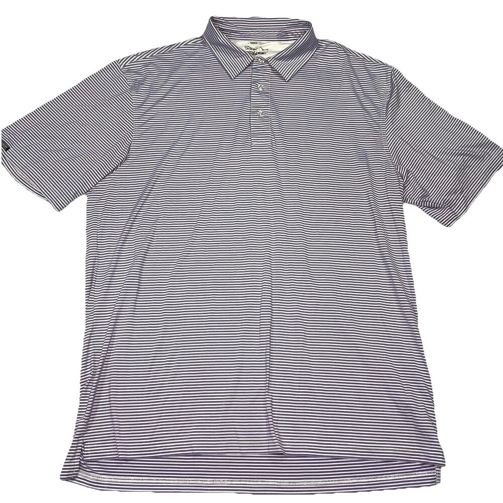 Straight Down Polo Shirt Mens Size XXL Purple Striped Casual Golf Performance
